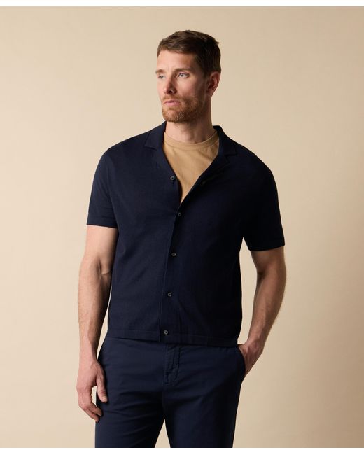 Brooks Brothers Blue Cotton-Linen Knit Polo Shirt for men
