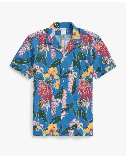 Camisa Informal Para Hombre Azul En Popelina De Algodón Con Estampado Floral Brooks Brothers de hombre de color Blue
