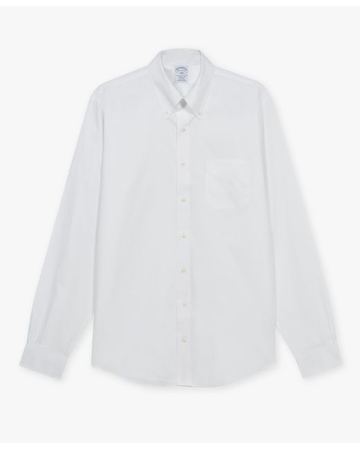 Brooks Brothers White Regular Fit Non-Iron Dress Shirt With Polo Button Down Collar for men
