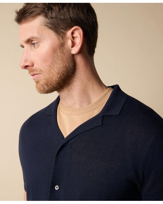 Brooks Brothers Blue Cotton-Linen Knit Polo Shirt for men