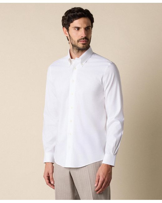 Brooks Brothers White Slim Fit Non-Iron Oxford Pinpoint Shirt With Button Down Collar for men