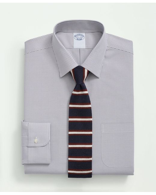 Brooks Brothers Blue Stretch Supima Cotton Non-iron Pinpoint Oxford Ainsley Collar, Gingham Dress Shirt for men