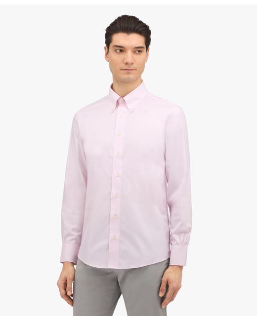 Pink Slim Fit Stretch Supima Cotton Non-iron Twill Dress Shirt With Button-down Collar Brooks Brothers de hombre