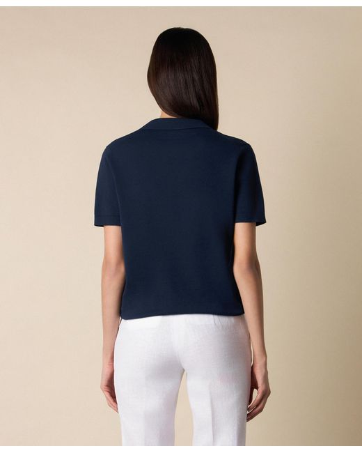 Brooks Brothers Blue Open Collar Cotton Knit Polo