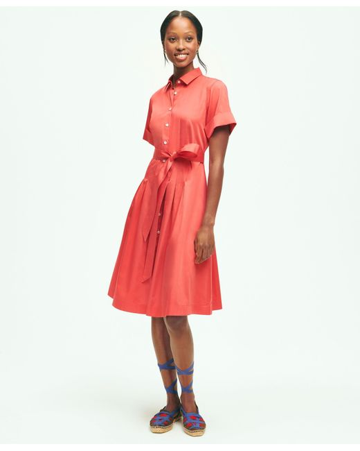 Brooks Brothers Red Signature A-line Cotton Sateen Shirt Dress