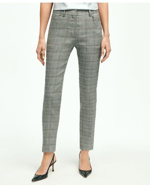Brooks Brothers Linen Blend Glen Plaid Pants in Gray Lyst