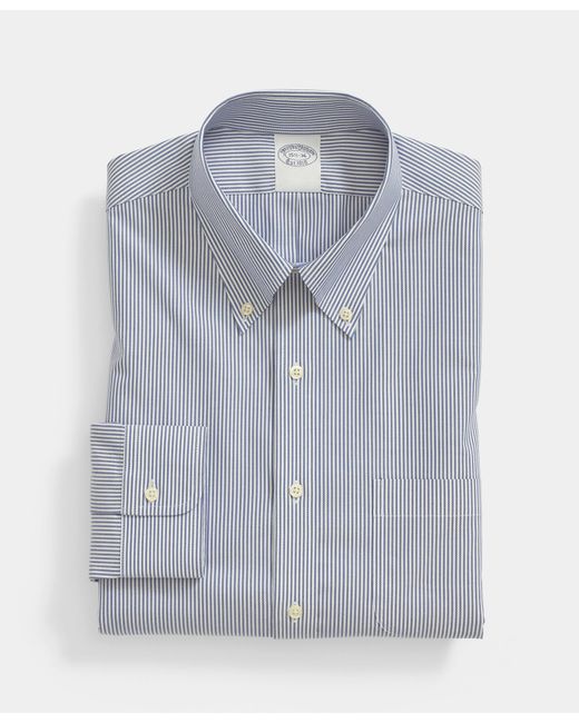 Brooks Brothers Blue Regular Fit Non-Iron Oxford Pinpoint Stretch Supima Shirt With Button Down Collar for men
