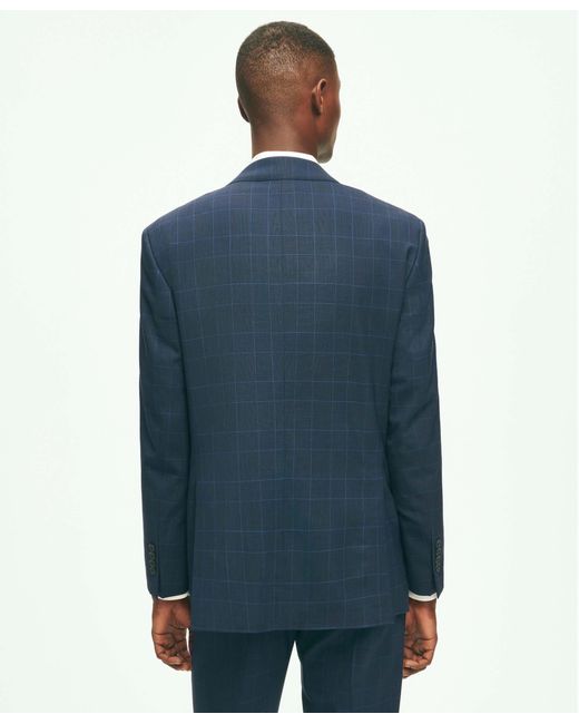Brooks Brothers Blue Explorer Collection Slim Fit Wool Checked Suit Jacket for men