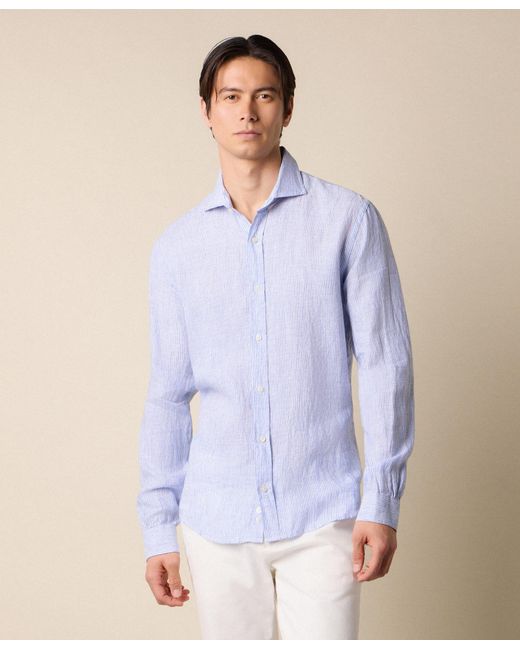 Brooks Brothers Blue Slim Fit Linen Shirt With Spread Collar for men