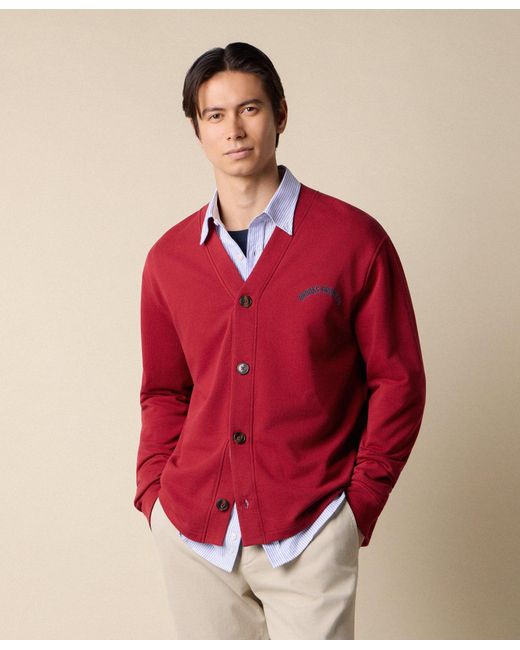Brooks Brothers Red V-Neck Cotton Cardigan With Logo Print for men