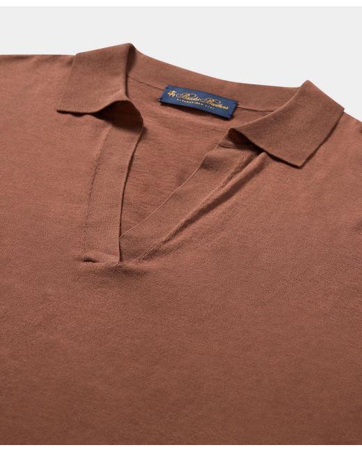 Brooks Brothers Brown Silk Blend Knit Polo With Johnny Collar