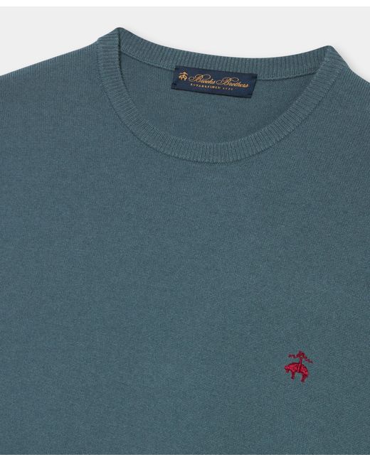 Brooks Brothers Blue Lambswool Crewneck Sweater With Logo for men