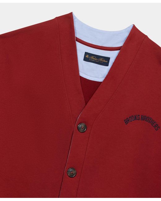 Brooks Brothers Red V-Neck Cotton Cardigan With Logo Print for men