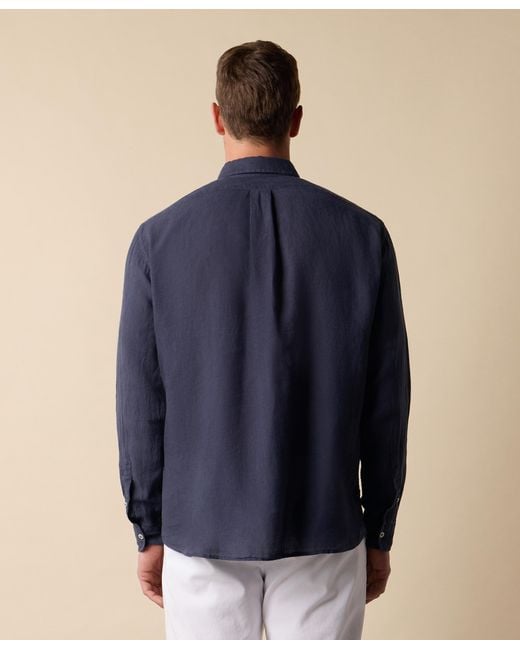 Brooks Brothers Blue Slim Fit Linen Shirt With Spread Collar for men