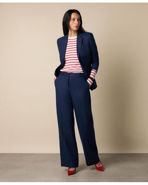 Brooks Brothers Blue Wide Leg Tailored Linen Trousers