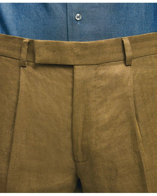 Brooks Brothers Green Slim Fit Linen Herringbone Suit Pants for men
