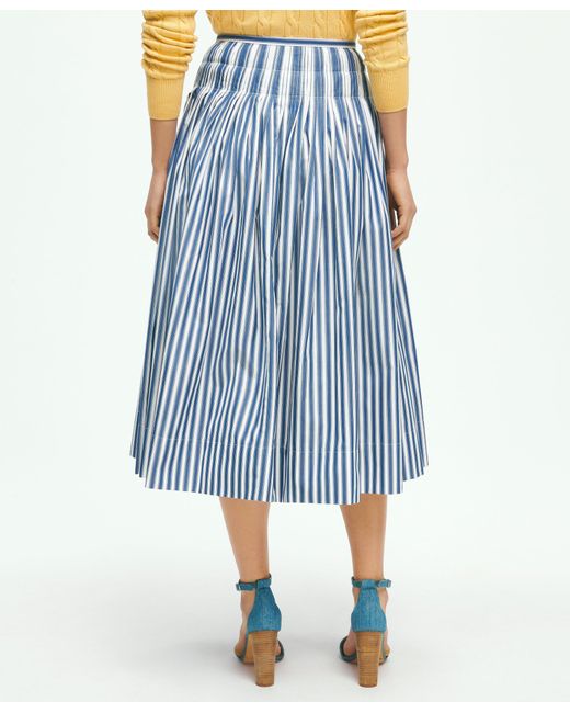 Brooks Brothers Blue Striped A-line Skirt In Cotton