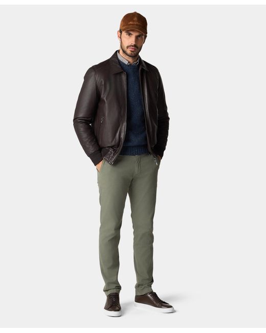 Brooks Brothers Black Leather Bomber Jacket for men