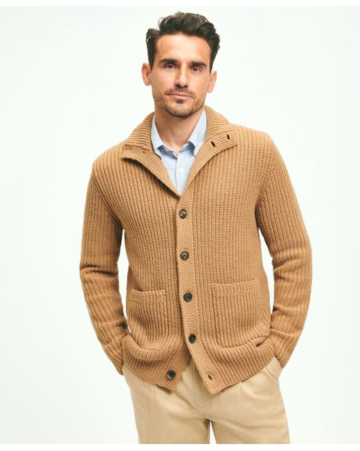 Brooks Brothers Natural Camel Hair Stand Collar Cardigan for men