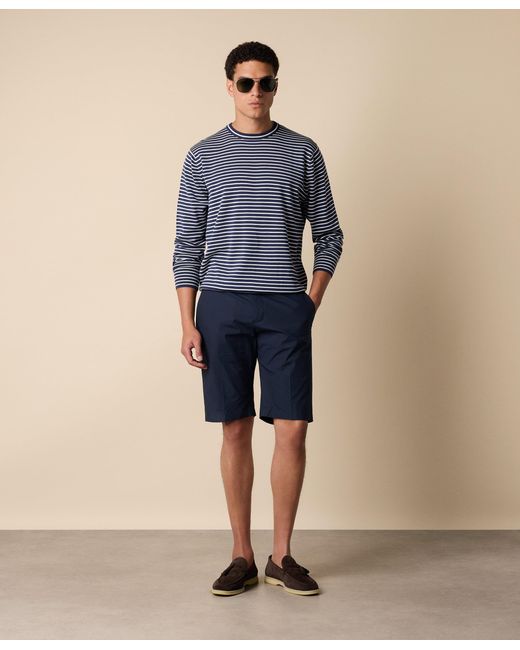 Brooks Brothers Blue Striped Cotton-Silk-Linen Crewneck for men