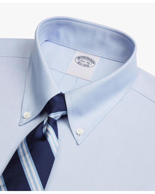 Camicia Blu Regular Fit Non-iron In Cotone Stretch Con Collo Button-down di Brooks Brothers in Blue da Uomo