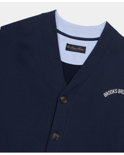 Brooks Brothers Blue V-Neck Cotton Cardigan With Logo Print for men