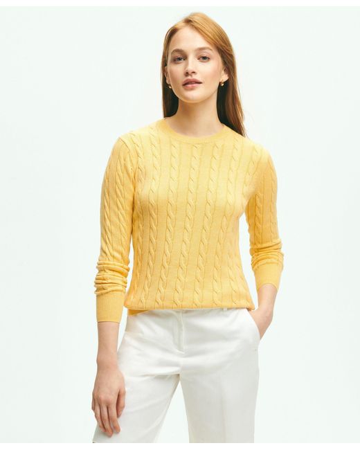 Brooks Brothers Yellow Supima Cotton Cable Crewneck Sweater
