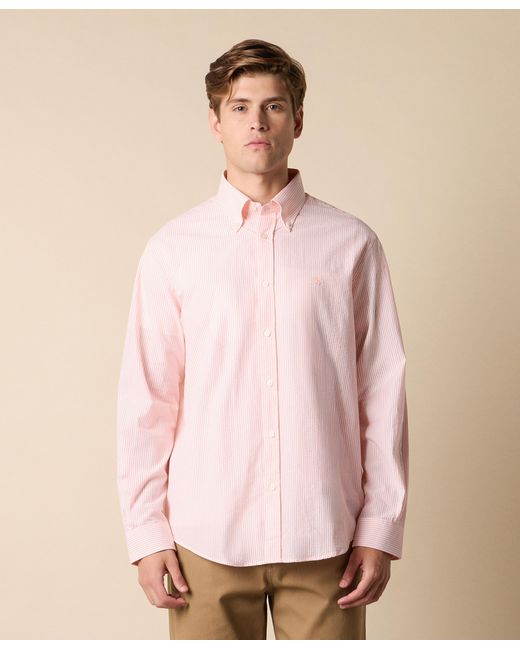 Brooks Brothers Pink Regular Fit Seersucker Shirt With Button Down Collar for men