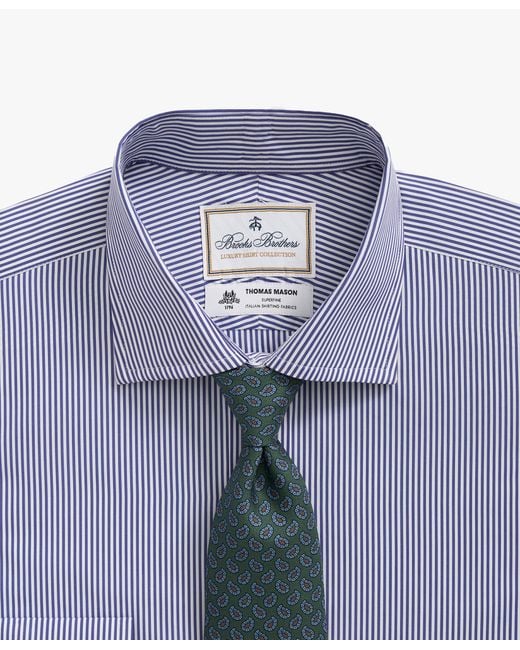 Brooks Brothers Blue Striped Regular Fit Thomas Mason Dress Shirt With English Spread Collar for men