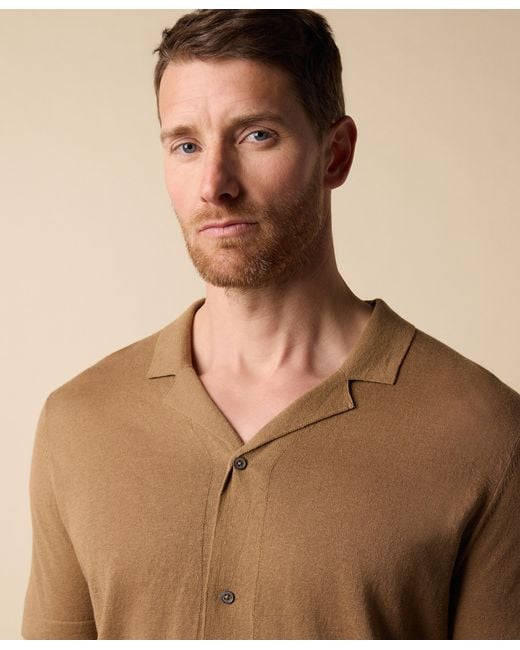 Brooks Brothers Brown Cotton-Linen Knit Polo Shirt for men