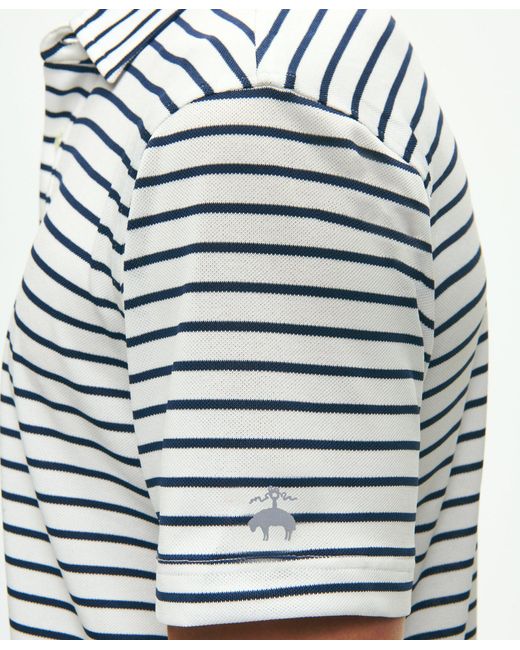 Brooks Brothers White Performance Series Mariner Stripe Pique Polo Shirt for men