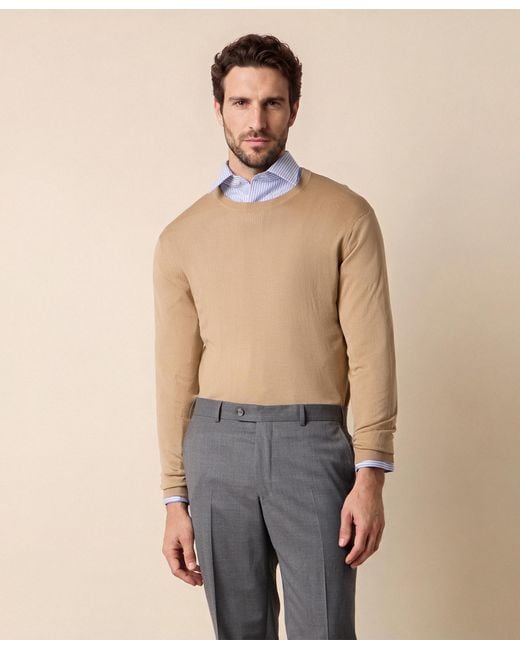 Brooks Brothers Natural Merino Wool Crewneck Sweater for men