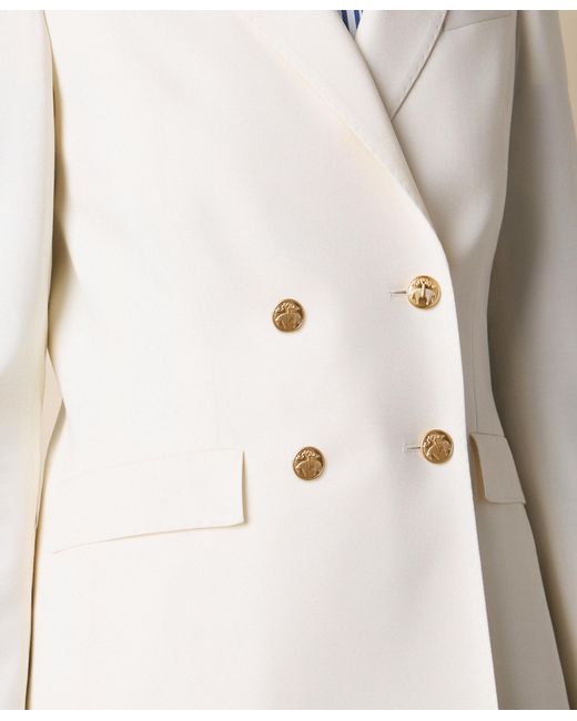 Brooks Brothers White Double Breasted Wool Blend Blazer With Buttons