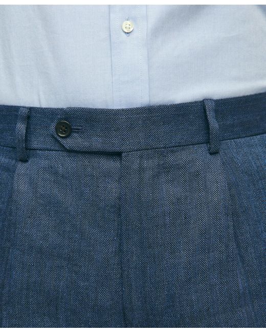 Brooks Brothers Blue Slim Fit Linen-blend Herringbone Suit Pants for men