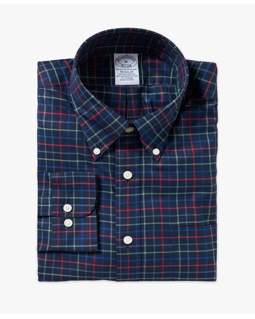 Navy Regular Fit Non-iron Stretch Cotton Shirt With Button-down Collar Brooks Brothers de hombre de color Blue