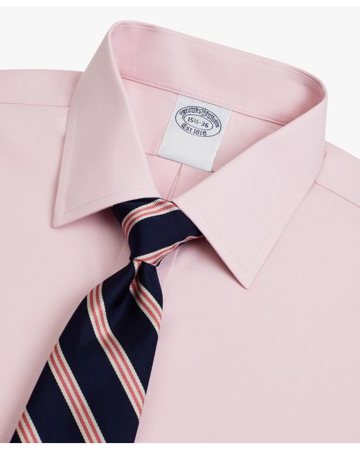 Brooks Brothers Pink Regular Fit Non-Iron Stretch Cotton Dress Shirt With Ainsley Collar for men