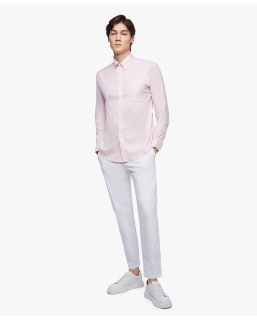 Camisa de vestir corte Regent regular de algodón Supima elástico non-iron button down pinpoint Oxford Brooks Brothers de hombre de color Pink