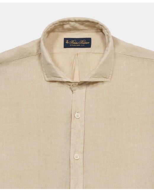 Brooks Brothers Natural Regular Fit Linen Shirt With Spread Collar for men