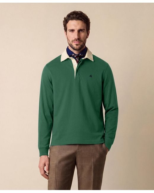Brooks Brothers Green Rugby Polo With Corduroy Collar for men