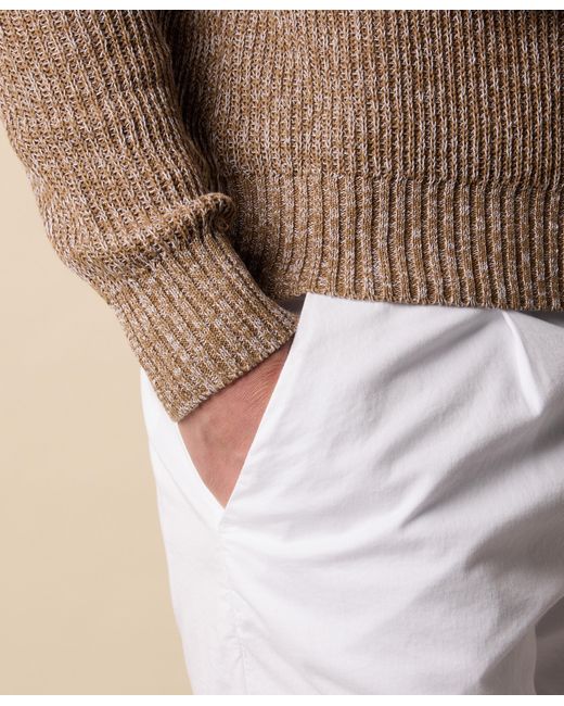 Brooks Brothers Brown Cotton-Linen V-Neck Mouliné Sweater for men