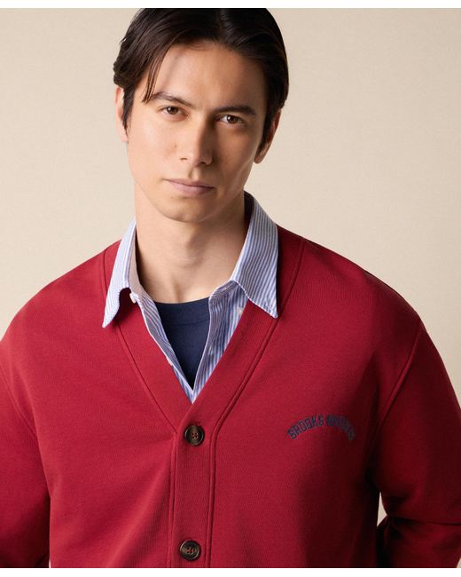 Brooks Brothers Red V-Neck Cotton Cardigan With Logo Print for men