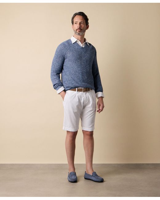 Brooks Brothers Blue Cotton-Linen V-Neck Mouliné Sweater for men