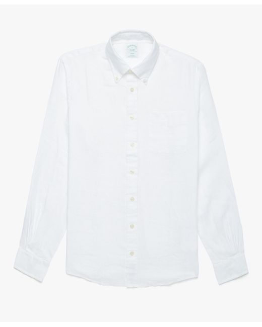 Brooks Brothers White Regular Fit Irish Linen Sport Shirt for men