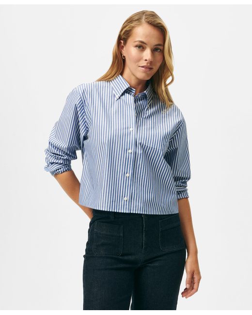 Brooks Brothers Blue Cropped Striped Cotton Poplin Shirt