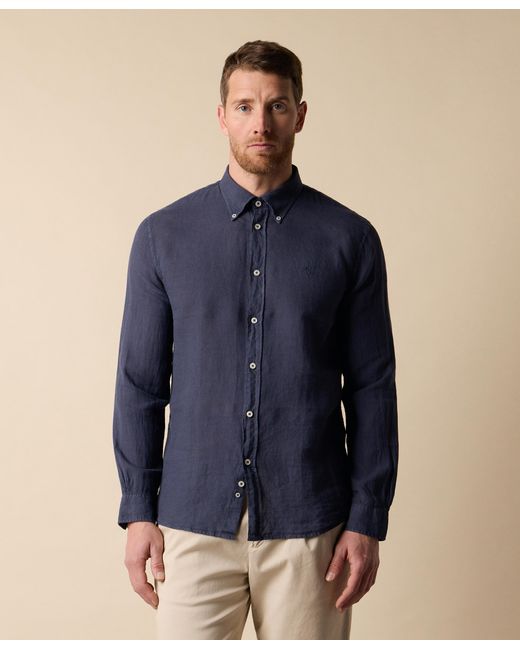 Brooks Brothers Blue Slim Fit Linen Shirt With Button Down Collar for men