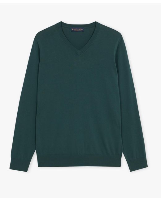 Brooks Brothers Green Cotton V-neck Sweater für Herren