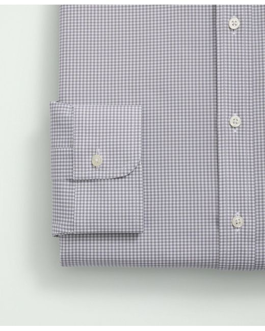 Brooks Brothers Blue Stretch Supima Cotton Non-iron Pinpoint Oxford Ainsley Collar, Gingham Dress Shirt for men