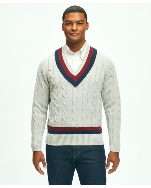 Brooks Brothers Gray Vintage-inspired Tennis V-neck Sweater In Supima Cotton for men