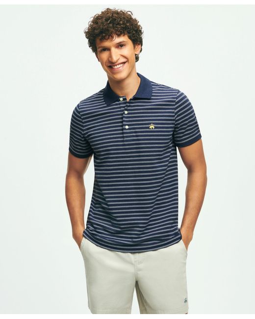 Brooks Brothers Blue Golden Fleece Striped Polo In Supima Cotton for men