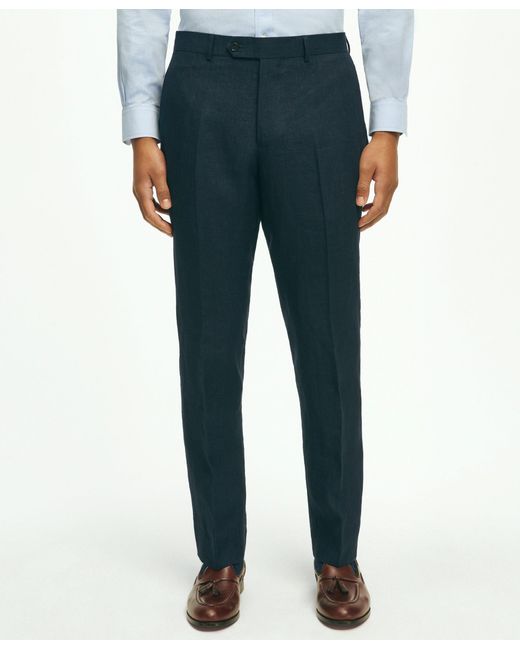 Brooks Brothers Blue Classic Fit Linen Trousers for men